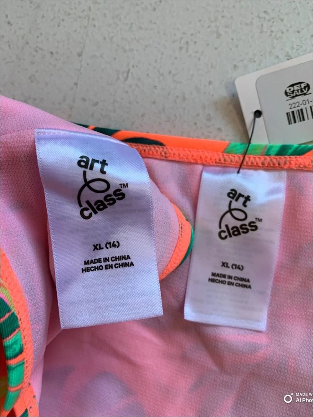 Art Class Girls Neon Orange Tropical Floral Bikini Set Size XL NWT Beach